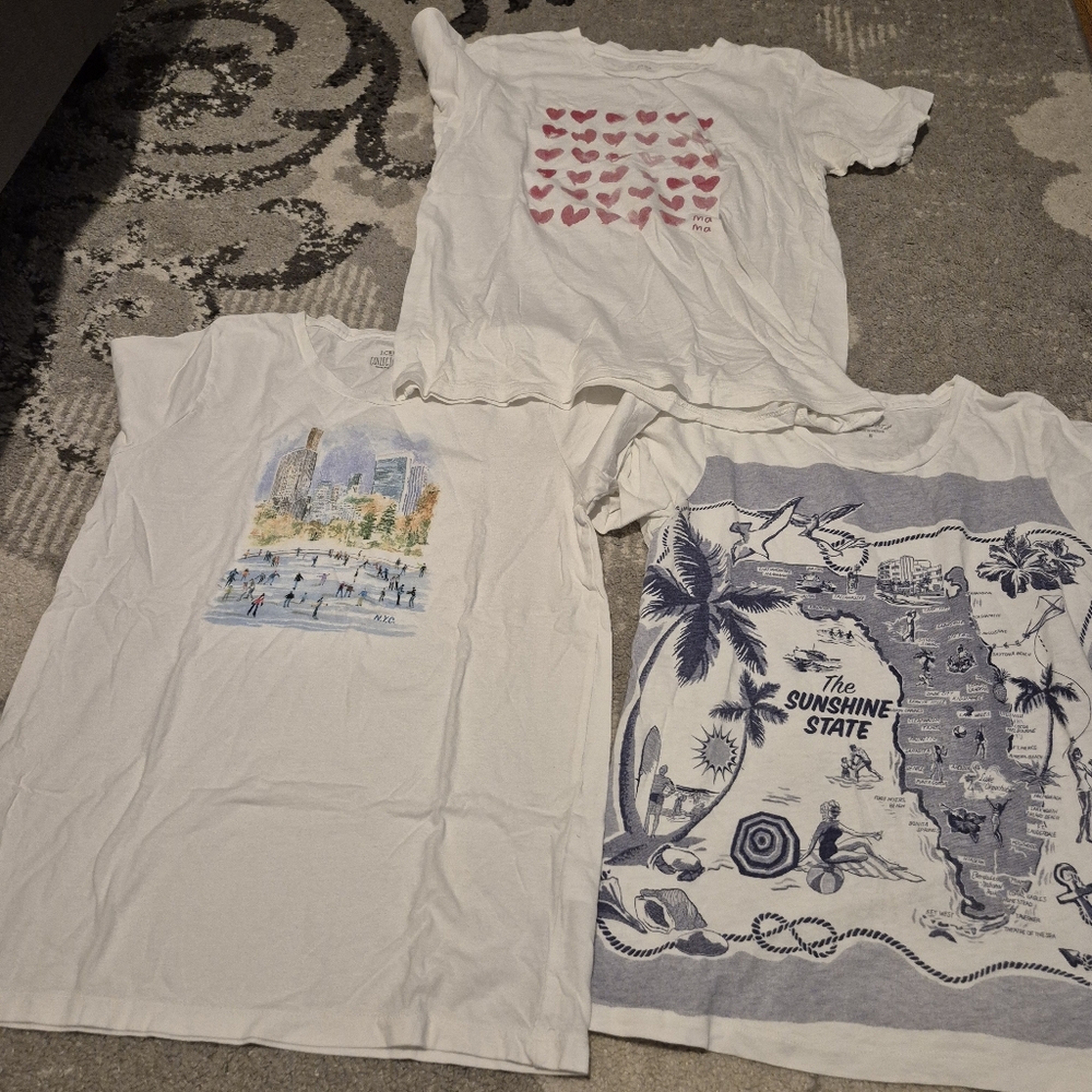 3 J. Crew And Factory Collector White Graphic Tees Set Tshirts Small